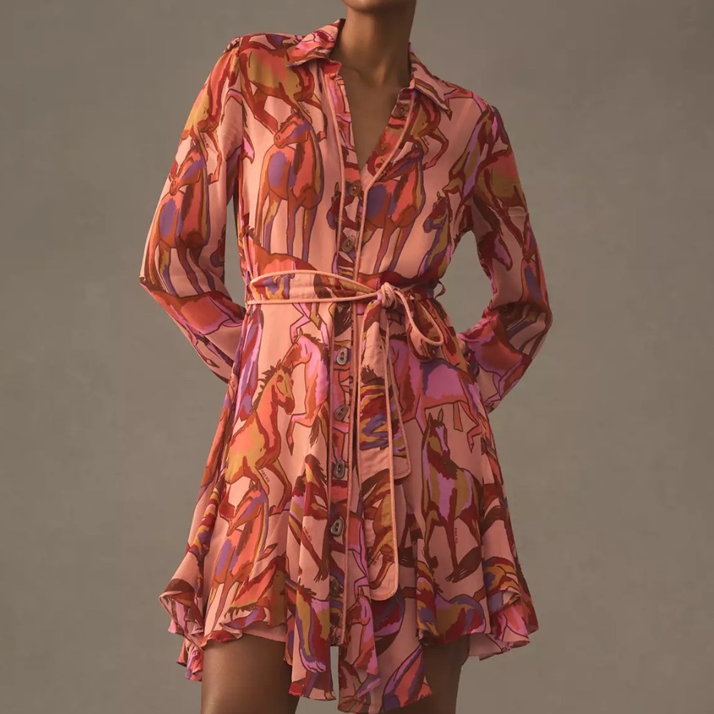 FARM Rio Wild Horses Long Sleeve Shirtdress in Wild Horses Rose